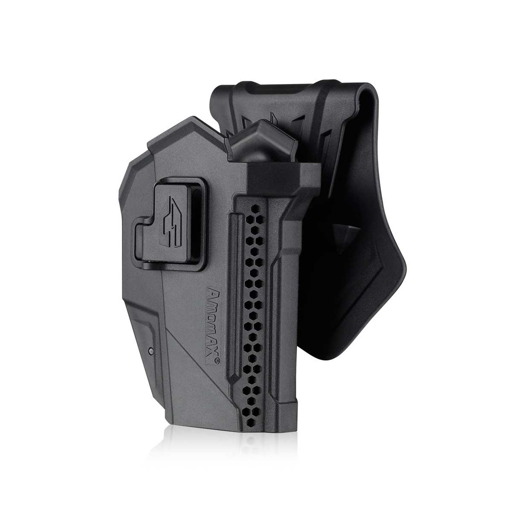 FUNDA PISTOLA RIGIDA AMOMAX GLOCK & CZ P10C CON ADAPTADOR RED DOT NEGRA