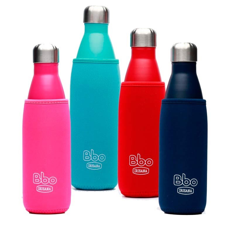 BOTELLA BBO IRISANA TERMO ACERO INOXIDABLE 500 ML. AZUL+FUNDA