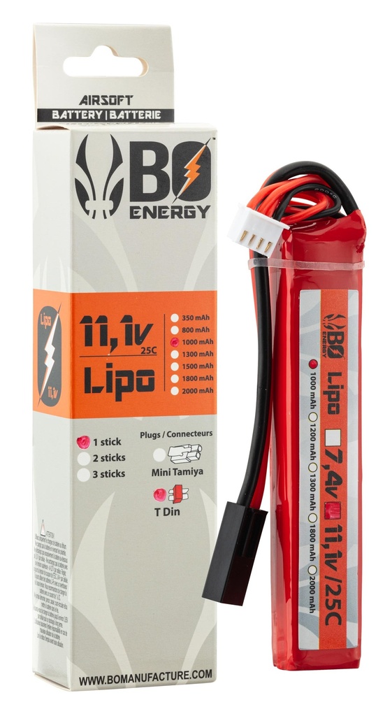 BATERIA BO LIPO 11.1V 1000mah 25C 17x17x100mm 1 STICK