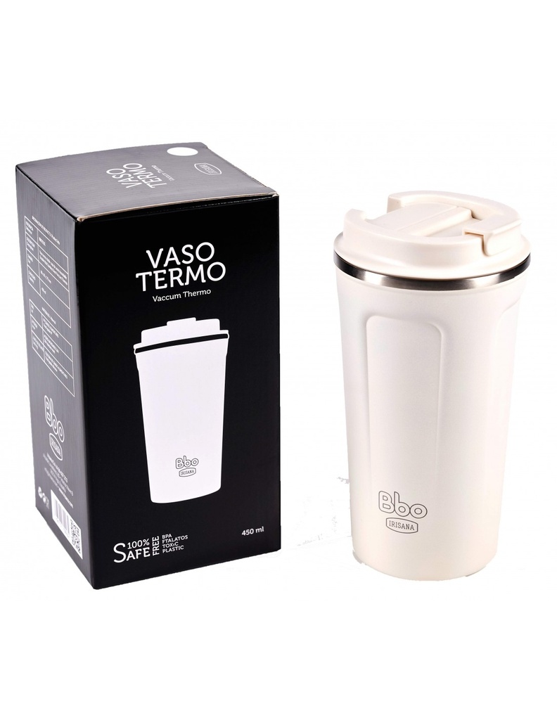 VASO TERMO BBO IRISANA ACERO INOXIDABLE 450ML.BLANCO